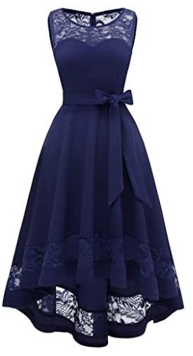 Photo 1 of Gardenwed Women's Vintage  Lace Dress Cocktail Formal Swing Dress Hi-Lo Bridesmaid Dress Homecoming Dress for Party-Navy Blue- Size Small