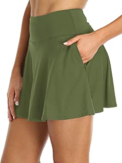 Photo 1 of Oalka Women's Pleated Skirt with Pockets High Waist Sports Athletic Running Shorts Golf Tennis Skort-Color Olive Green-Size 2XL