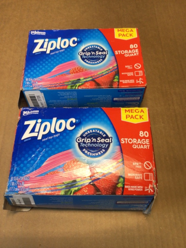 Photo 2 of 2 Boxes Ziploc Storage Bags with New Grip 'n Seal Technology, For Food, Sandwich, Organization and More, Quart, 80 Count each box