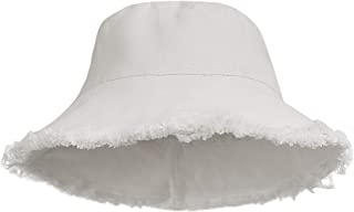 Photo 1 of Bucket-Hat Distressed Sun-Protection Washed-Cotton - Summer Wide Brim(3.2inch Brim) Beach Cap- White