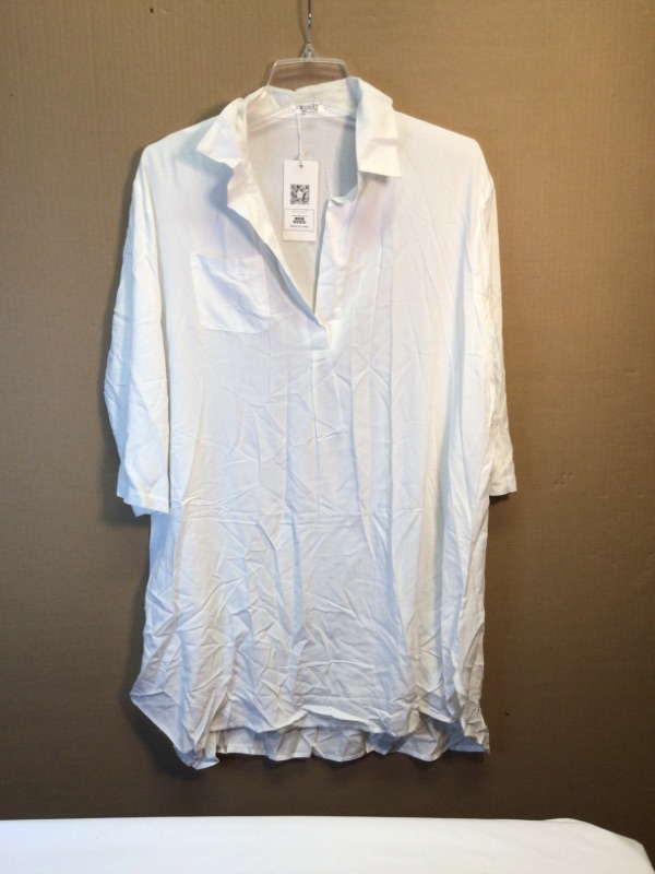 Photo 3 of Ekouaer Women's Nightgown Satin Sleepwear Button Down Sleepshirt V-Neck Silk Nightshirts- White-Size Large