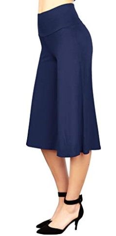 Photo 1 of Made By Johnny Women's High Elastic Waistband Wide Leg Palazzo Culotte Gaucho Capri Pants-Navy Blue- Size 2XLarge