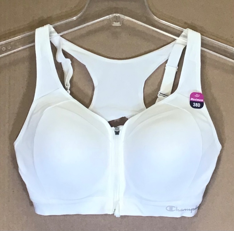 Photo 2 of Champion Women's Motion Control Zip Sports Bra Front zip closure for easy on and off  Adjustable straps. Double dry. Mesh racer back for ventilation- Built for running, training, and high intensity activities; High impact activities--White- Size 38D