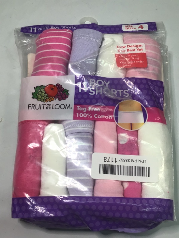 Photo 1 of Fruit of the Loom Girls' Cotton Boyshort Underwear- 11 Pack-Pinks, Lavender and Whites-Size Girls 4