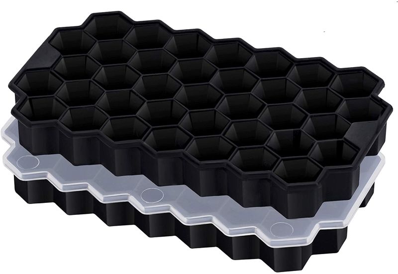 Photo 1 of 3 Packages-Each Package is a 3 PackIce Cube Trays,3 Pack Food Grade Ice Trays BPA Free with Easy Release for Whiskey & Cocktails and Chilled Drinks,Stackable Flexible Silicone Ice Cube Tray,Reusable-Each tray gets a lid-?Black- 9 trays total)1004740369
