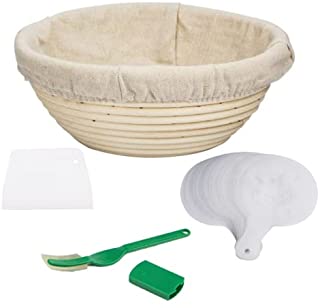 Photo 1 of 9 inch bread proofing basket,Sweet J's Kitchen premium quality banneton proofing basket with liner + dough scraper + bread lame + stencils – great for baking sourdough and artisan bread