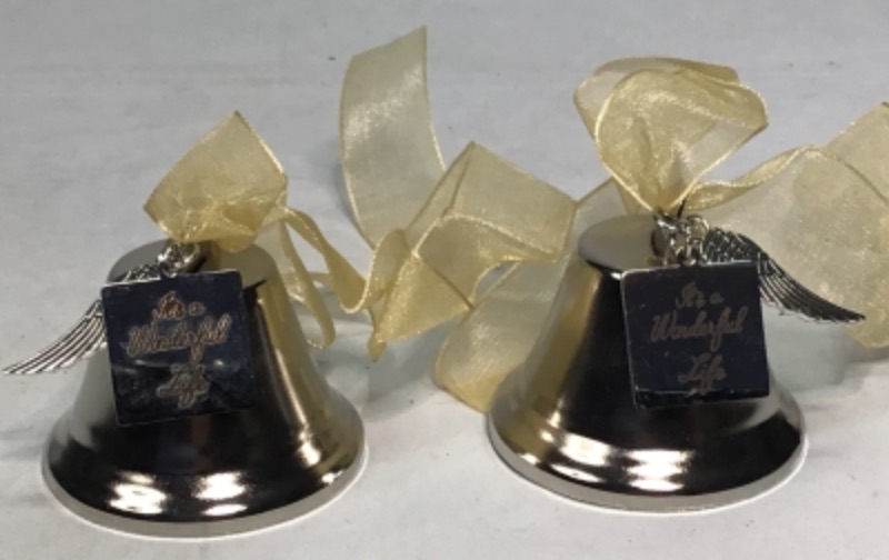 Photo 2 of 2 Pack-It's a Wonderful Life Inspired Christmas Angel Bell Ornament with Stainless Steel Angel Wing Charm.
