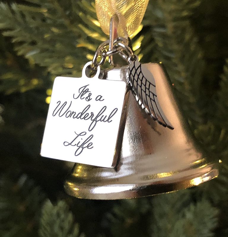 Photo 1 of 2 Pack- It's a Wonderful Life Inspired Christmas Angel Bell Ornament with Stainless Steel Angel Wing Charm. New Larger Size and Now Comes with 2 Interchangeable Ribbons.