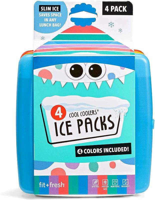 Photo 1 of 2 Packages- Fit & Fresh Cool Slim Reusable Ice Packs Boxes, Lunch Bags and Coolers, Set of 4 per Package Multicolored, 8 Total Ice Packs here