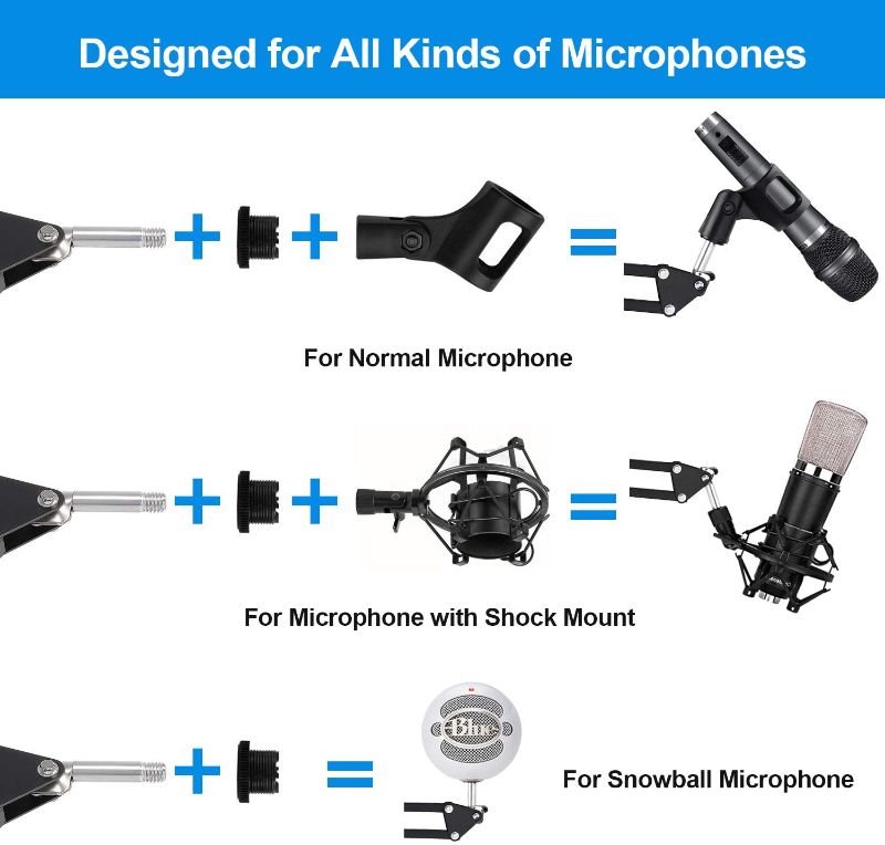 Photo 3 of 2 Pack-Microphone Suspension Mic Clip Adjustable Boom Studio Scissor Arm Stand For Blue Yeti Snowball, Constructed With Premium Quality Metals For Professional Streaming, Voice-Over, Recording,Games