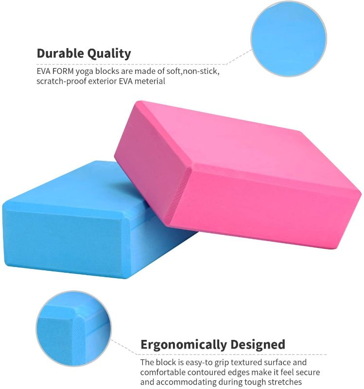 Photo 1 of 2 Pack-OTW Yoga Block High Density EVA Foam Blocks for Yoga/Pilates/Meditation, Non-Slip Surface for Improve Stretching and Aid Balance and Flexibility-One Blue Block and One Pink Block