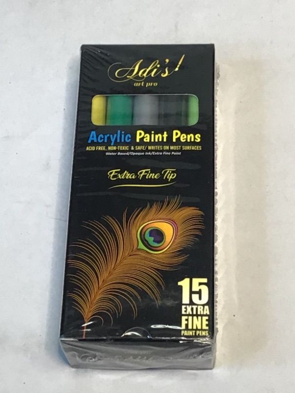 Photo 1 of Acrylic Paint Pens for Rocks Painting Ceramic, Wood, Glass Canvas, Water Based. Set of 15 Acrylic Paint Markers by ADIS&GUYS (Extra Fine Tip)
