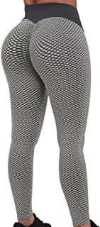 Photo 1 of  Women's Ruched Butt Lifting High Waist Yoga Pants Tummy Control Stretchy Workout Leggings Textured Booty Tights- Grey White Black- Size Small