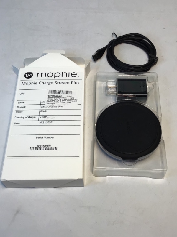 Photo 2 of mophie Charge Stream Pad+ - 10W Qi Wireless Charge Pad - Made for Apple iPhone Xr, Xs Max, Xs, X, 8, 8 Plus, Samsung, and Other Qi-Enabled Devices - Black