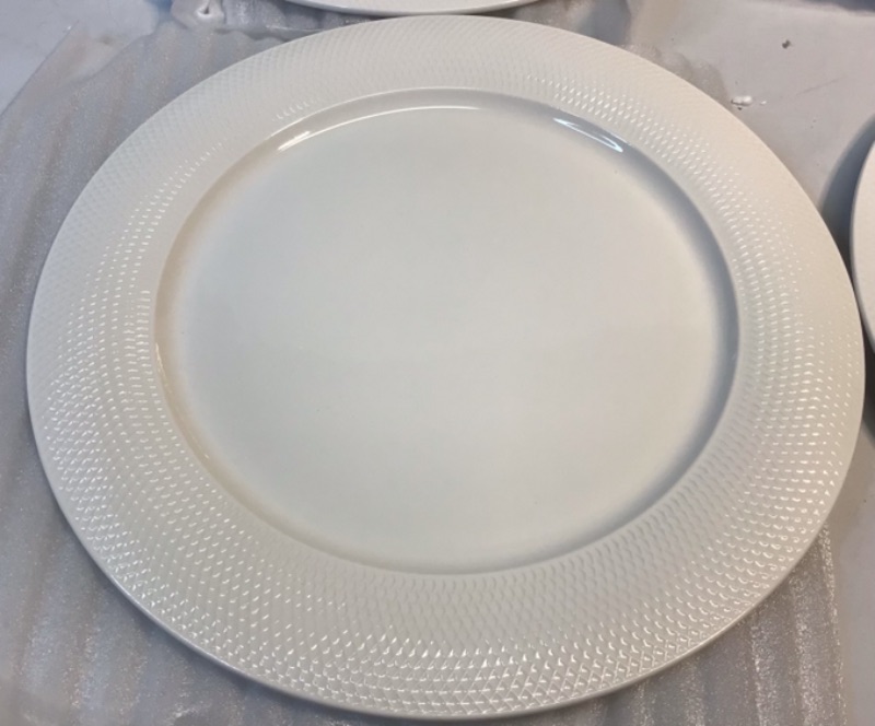 Photo 1 of 4 Piece Porcelain Dinner Plates by Kota Japan- 10.25 inches Diameter- White- 1.5 inch wide Textured Rim