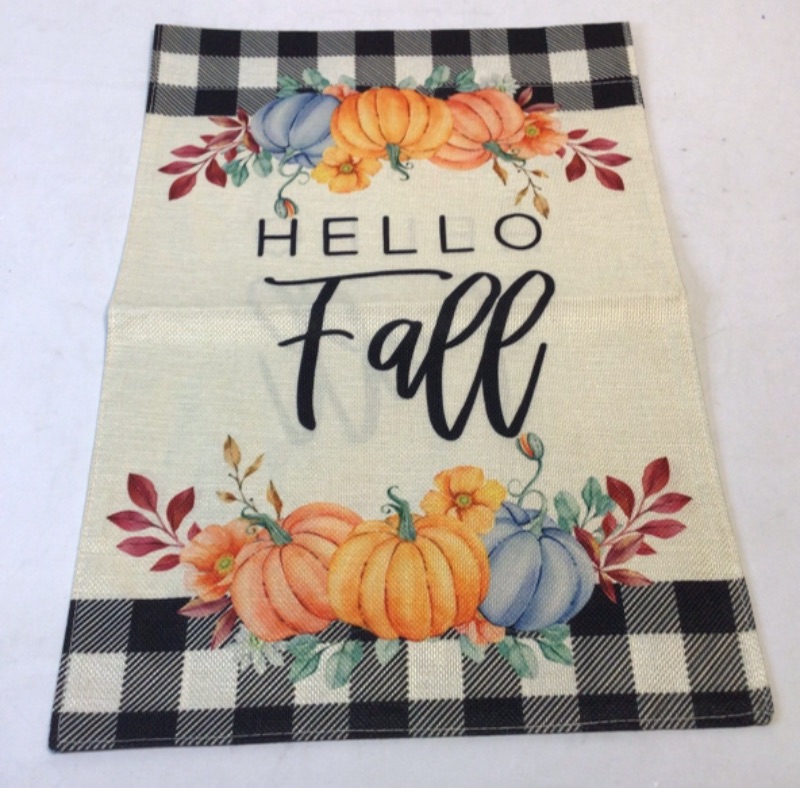 Photo 1 of 8 Pack-Happy Fall Garden Flag Double Sided Maple Leaf Leaves Pumpkins, Seasonal Autumn Farmhouse Thanksgiving Burlap Yard Outdoor Decoration 12.5 x 18 Inch 