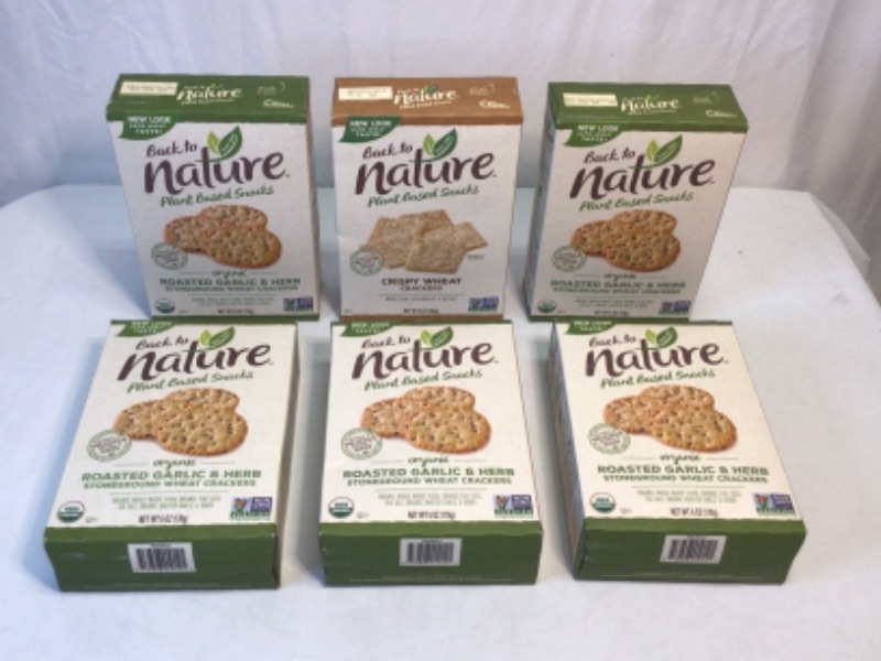 Photo 1 of 6 Boxes of Crackers- 1) 5 BoxesBack to Nature Non-GMO Crackers, Organic Roasted Garlic & Herb, 6 Ounce (BB: 12/8/21)   2) One Box Back to Nature Non-GMO Crackers, Organic Roasted Garlic & Herb, 6 Ounce- (BB: 9/9/21)