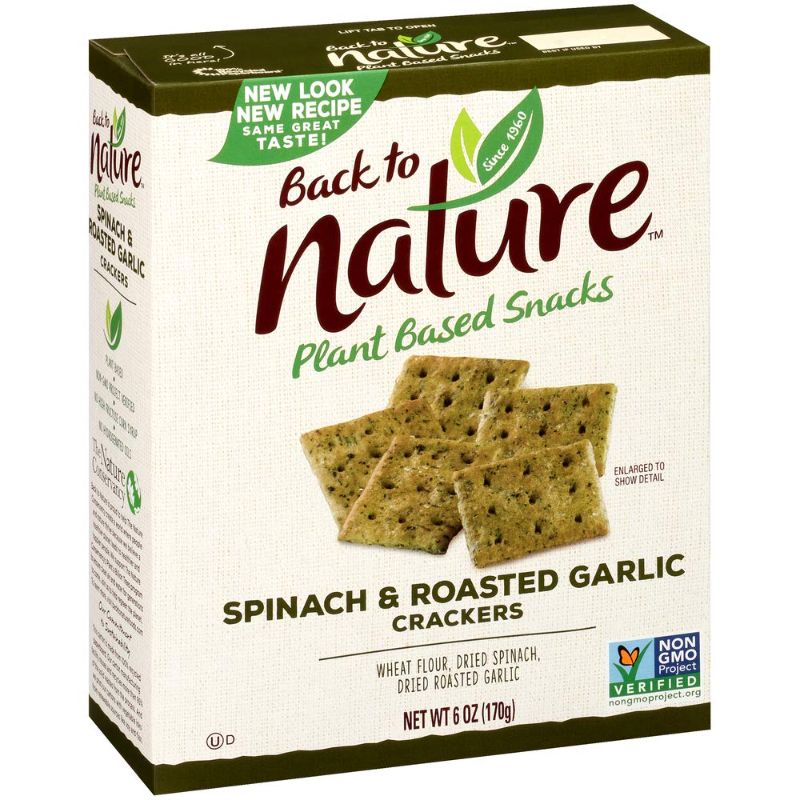 Photo 1 of 3 Boxes Back To Nature Crackers/Cookies 1) One Box Back to Nature Crackers, Non-GMO Spinach & Garlic, 6 Ounce- (Dec 12, 2021)  2) One Box Back to Nature Multigrain Flax Seeded Flatbread (Aug 27, 2021)  3) One Box Back to Nature Mini Chocolate Chunk Cookie