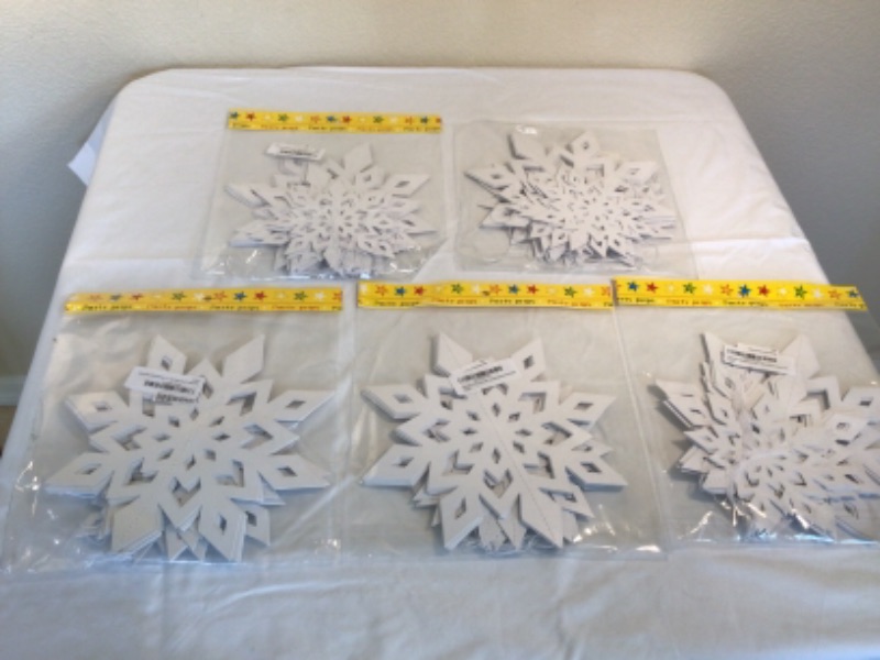 Photo 1 of 5 Packages- Winter Christmas Hanging Snowflake Decorations, 12PCS 3D Large Medium and Small Silver Snowflakes- 60 pcs total