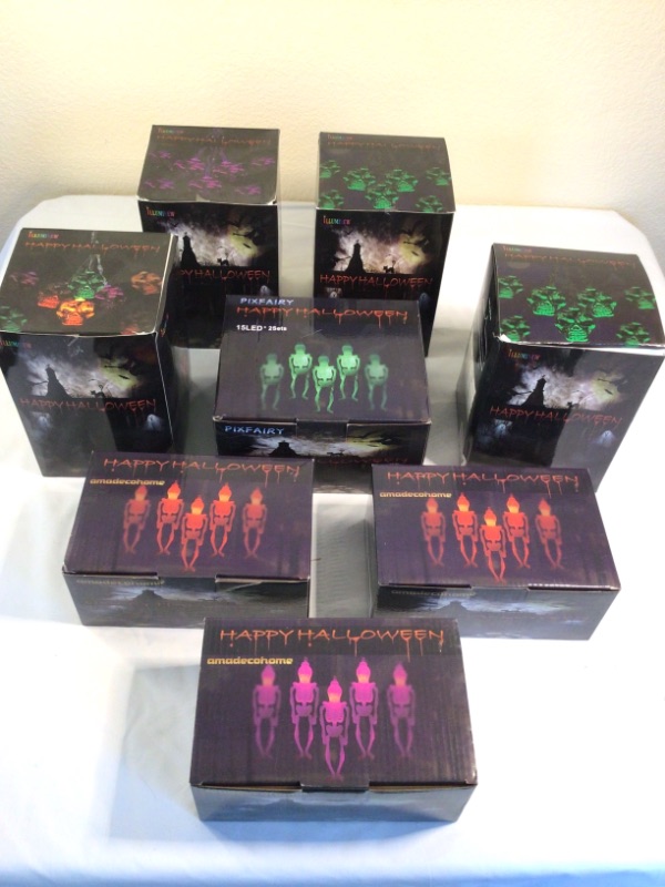 Photo 1 of 8 Boxes Halloween String Lights- Skulls, Skeletons-Assorted Colors- Purple, Green, Orange, 