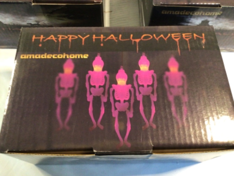 Photo 8 of 8 Boxes Halloween String Lights- Skulls, Skeletons-Assorted Colors- Purple, Green, Orange, 