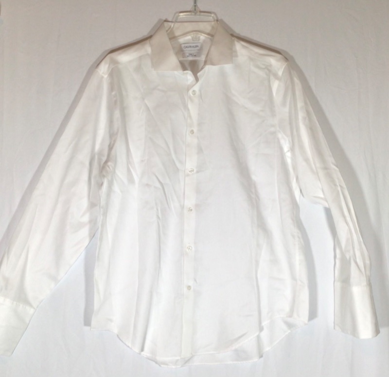 Photo 2 of Calvin Klein Men's Dress Shirt Slim Fit Non Iron Herringbone- White- 16 1/2  32/33