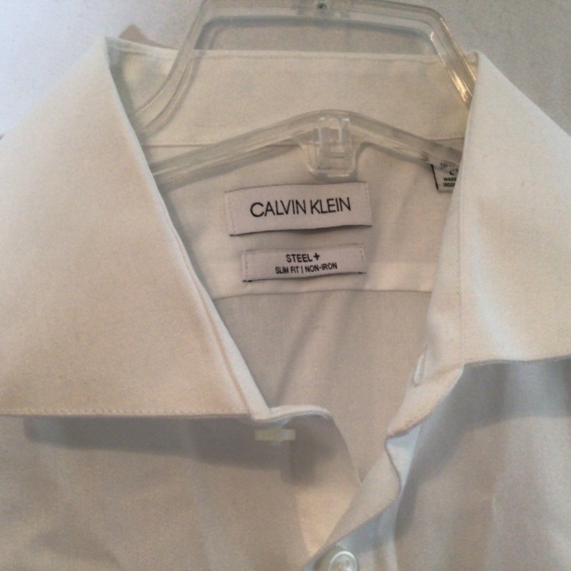 Photo 3 of Calvin Klein Men's Dress Shirt Slim Fit Non Iron Herringbone- White- 16 1/2  32/33