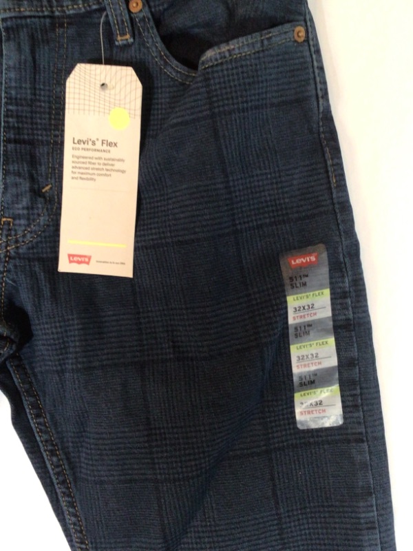 Photo 2 of Levi's Men's 511 Slim Fit Flex Stretch Jeans- Subtle Plaid Design- Blue- Size 32 x 32