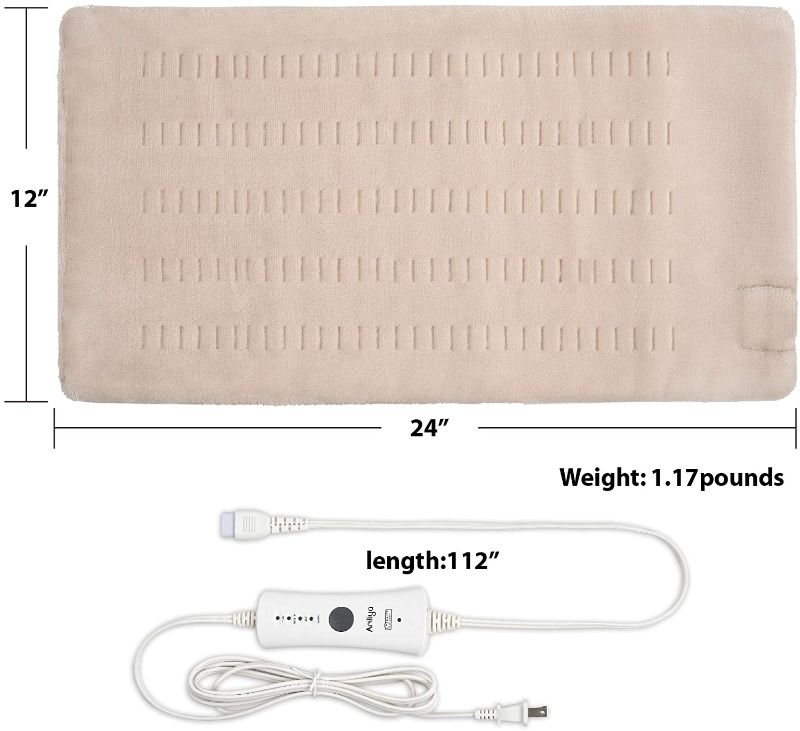 Photo 1 of Electric Heating Pad for Pain Relief, 4 Heat Settings with Auto-Off, 12 x 24Inch,Beige-Beige
