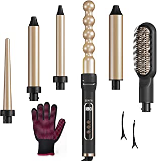 Photo 1 of zalens 6 in 1 Curling Iron Set, Curling Wand Set with Hair Straightener Brush, Professional Instant Heat Up Wand Curler with 6 Interchangeable Tourmaline Ceramic Barrels Include Glove and 2 Hair Clips