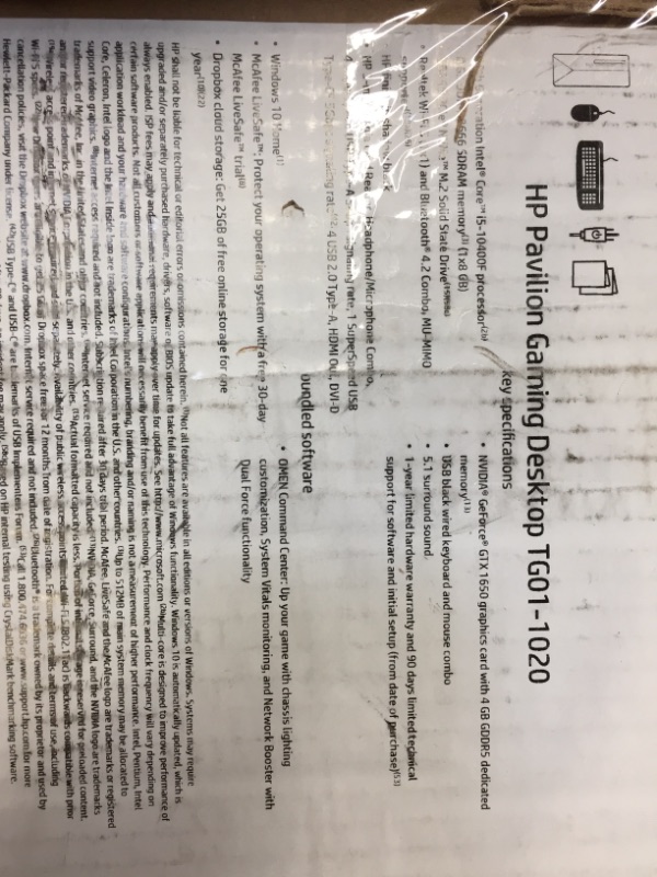 Photo 2 of HP Pavilion Gaming Desktop, NVIDIA GeForce GTX 1650, Intel Core i5-10400F, 8 GB DDR4 RAM, 256 GB PCIe NVMe SSD, Windows 10 Home, USB Mouse and Keyboard, Compact Tower Design (TG01-1020, 2020)