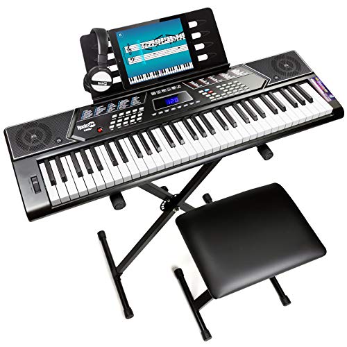 Photo 1 of RockJam 61 Key Keyboard Piano with Pitch Bend Kit, Keyboard Stand, Piano Bench, Headphones, Simply Piano App & Keynote Stickers
