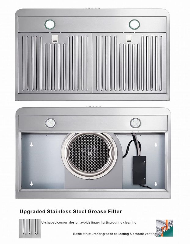 Photo 1 of 30 Inch Under Cabinet Range Hood,EVERKITCH, Kitchen Vent Hood,Built in Range Hood for Ducted in Stainless Steel, 400 CFM with Permanent Stainless Steel Filters
