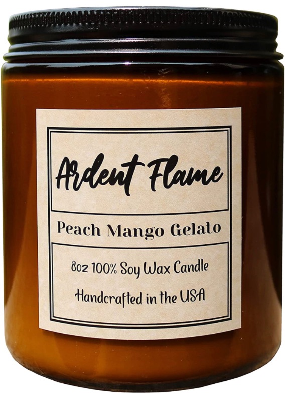 Photo 1 of Ardent Flame Candles | Peach Mango Gelato | 100% Natural Soy Wax Candle for Home Decor | Highly Scented | Premium Fragrance | Handmade in The USA | 8 oz | Long Lasting | Gift for Women and Men