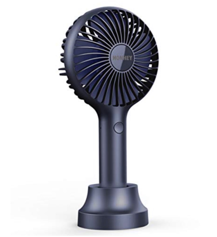 Photo 1 of HonHey Handheld Fan Portable, Mini Hand Held Fan with USB Rechargeable Battery, 3 Speed Personal Desk Table Fan with Base, 8-12 Hours Operated Small Makeup Eyelash Fan for Women Girls Kids Outdoor