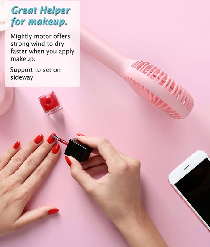 Photo 1 of HonHey Handheld Fan Portable, Mini Hand Held Fan with USB Rechargeable Battery, 3 Speed Personal Desk Table Fan with Base, 8-12 Hours Operated Small Makeup Eyelash Fan for Women Girls Kids Outdoor