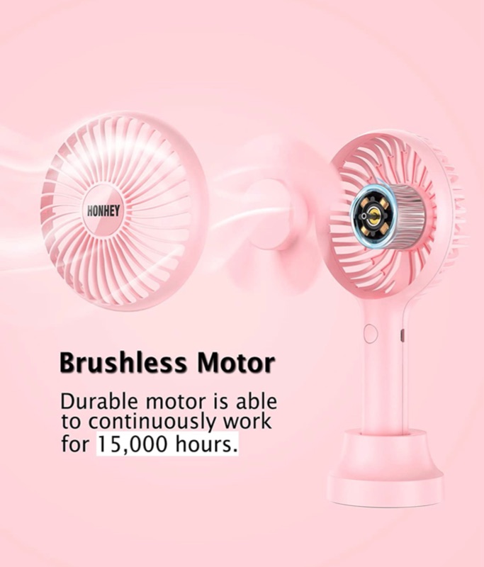 Photo 4 of HonHey Handheld Fan Portable, Mini Hand Held Fan with USB Rechargeable Battery, 3 Speed Personal Desk Table Fan with Base, 8-12 Hours Operated Small Makeup Eyelash Fan for Women Girls Kids Outdoor