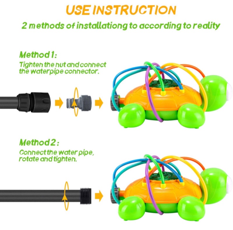 Photo 2 of Fixget Water Spray Sprinkler for Kids, Water Spinning Turtle Sprinkler Toy, Splashing Fun with Wiggle Tubes for Outdoor Yard Games, Summer Fancy Water Toys for 3+ Boys Girls Pets(Up to 8ft)