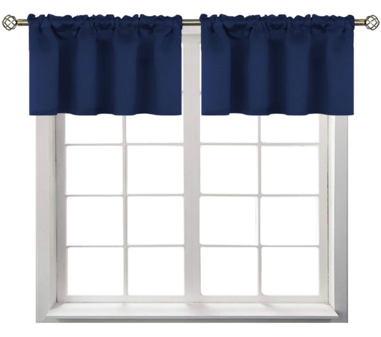 Photo 1 of BGment Rod Pocket Valances for Kitchen- Thermal Insulated Room Darkening Tier Valance Curtain for Dinning Room, 42 x 18 Inch, 2 Panels, Navy Blue