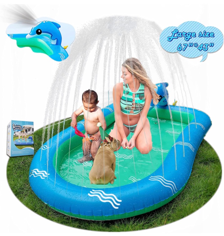 Photo 1 of Inflatable Splash Sprinkler Pad, Inflatable Wading Splash Pool Pad 3-in-1 Upgraded Dolphin Sprinkler Water Play Mat Toys Pool for Toddlers,Kids,Baby,Boys,Girls,Dogs / Garden,Backyard,Outdoor