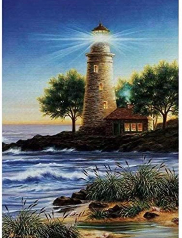 Photo 1 of LVIITIS DIY Oil Paint by Numbers for Adults and Kids,Oil Painting 16"Wx20"L Drawing Paintwork with Paintbrushes,Painting by Number Kit On Canvas for Beginners,Acrylic Pigment-Lighthouse(No Frame)…