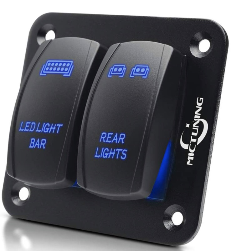 Photo 1 of MICTUNING 12V 24V 2 Gang Aluminum Rocker Switch Panel - 5 Pin On Off Toggle Switch with Blue Backlit LED for Car Truck Marine Boat