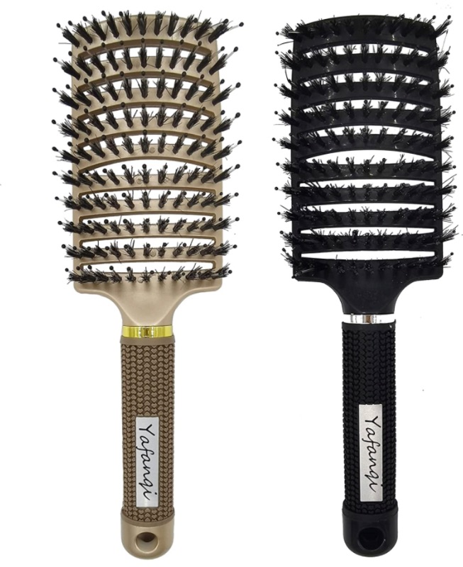 Photo 1 of Hair Brush Oversize Curved Vented Design Faster Blow Drying Professional Quick Dry Paddle Detangling Brush for Wet Dry Curly Thick Straight Hair No Static Brush Massage Brush Styling Tool (Black&Gold)