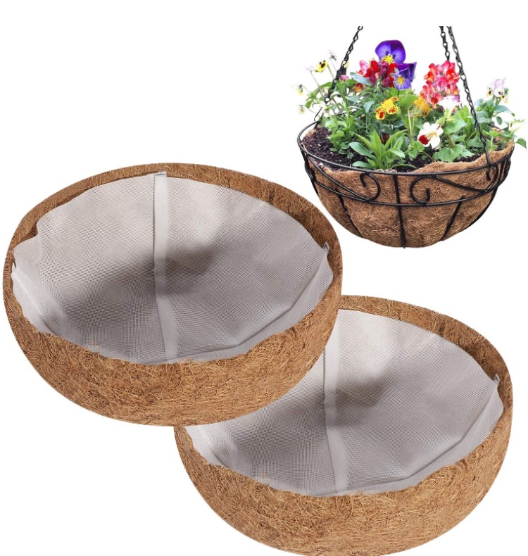 Photo 1 of ANGTUO 2Pcs 12 Inch Round Coco Liners with 2Pcs Non-Woven Fabric Lining, Coconut Coir Fiber Liner Replacement for Hanging Basket, Nonwoven Lining for Reduce Leakage of Soil and Water