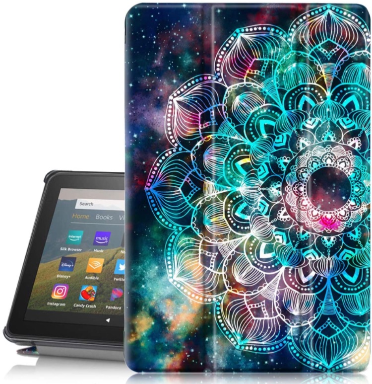 Photo 1 of Hocase Slim Case for All-New Amazon Fire HD 8/Fire HD 8 Plus Tablet (10th Generation - 2020 Release), PU Leather Hard Shell Cover with Auto Wake/Sleep and Stand Feature - Mandala in Galaxy