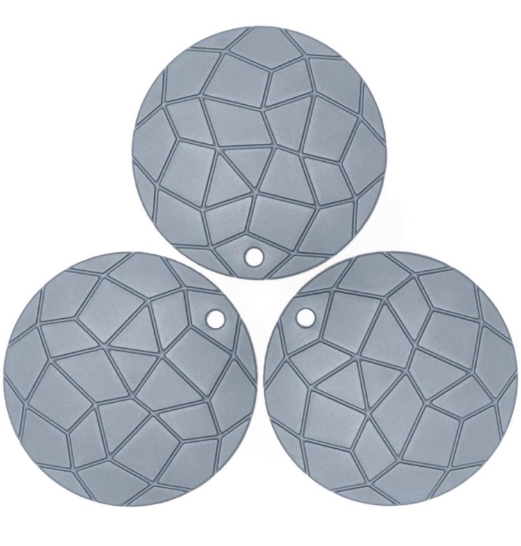 Photo 1 of AVFDIJA 3 Pack Silicone Trivets Mat for Hot Dishes Pots and Pans, Hot Pads for Table Kitchen Counter Protectors, Flexible Non Slip Food Grade Silicone (Grey)