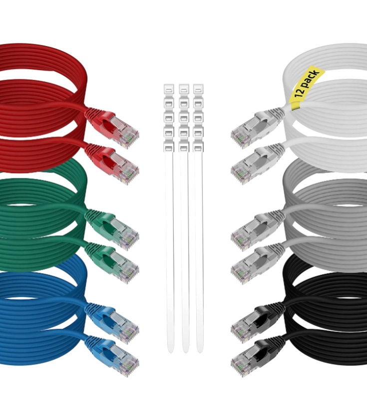 Photo 1 of Cat6 Ethernet Cable 1 Feet/12 Pack, Adoreen Patch Cable(0.6ft to 25ft),Cat 6 High Speed Network LAN UTP RJ45 Internet Cable,Ether Cable with 15 pcs Ties-1ft(0.3m)