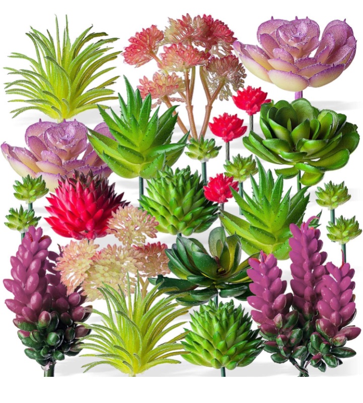 Photo 1 of 24 Mini Artificial Succulent Plants Unpotted : Fake Succulents Picks Realistic Plastic Cactus Stems for Terrarium Bulk Small Faux Assorted Arrangements Flocked Greenery plants may Vary. 