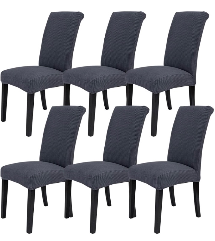 Photo 1 of  6 Pack Chair Cover for Dining Room – Premium Chair Slipcovers Stretch Removable Parsons Chair Covers Washable Jacquard Seat Protectors Set of 6, Perfect for Home/ Restaurant /Hotel Gray