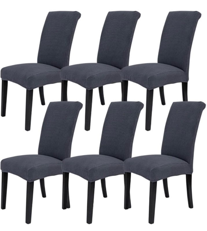 Photo 1 of 
 6 Pack Chair Cover for Dining Room – Premium Chair Slipcovers Stretch Removable Parsons Chair Covers Washable Jacquard Seat Protectors Set of 6, Perfect for Home/ Restaurant /Hotel Gray